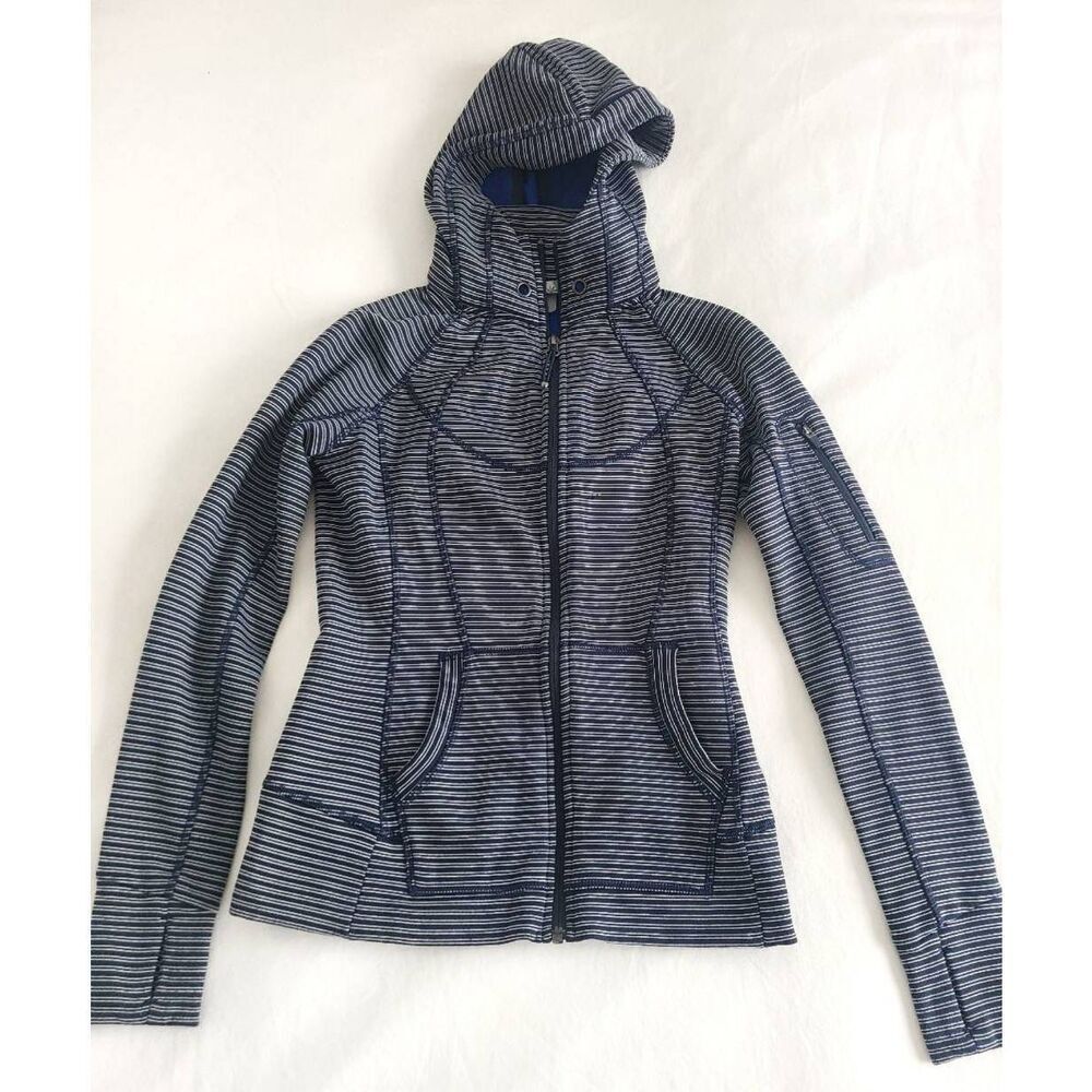 Athleta Full Zip Hoodie Women's 2XS Blue Striped Fleece Lined Polyester Blend